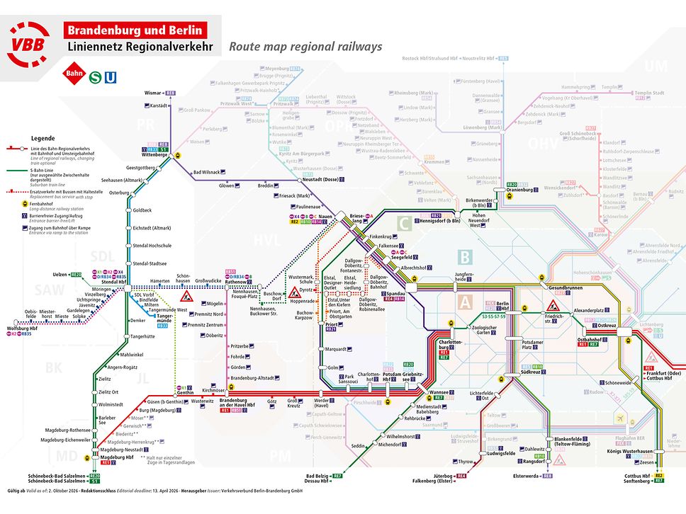Ausschnitt aus dem Liniennetz mit den Linien des Ersatzverkehrs, gültig ab 2. Oktober 2026