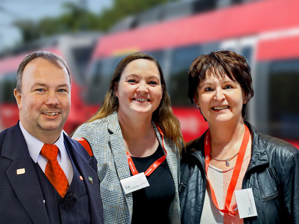 Bildmontage der drei KiN-Trainer vor einem Zug von DB Regio
