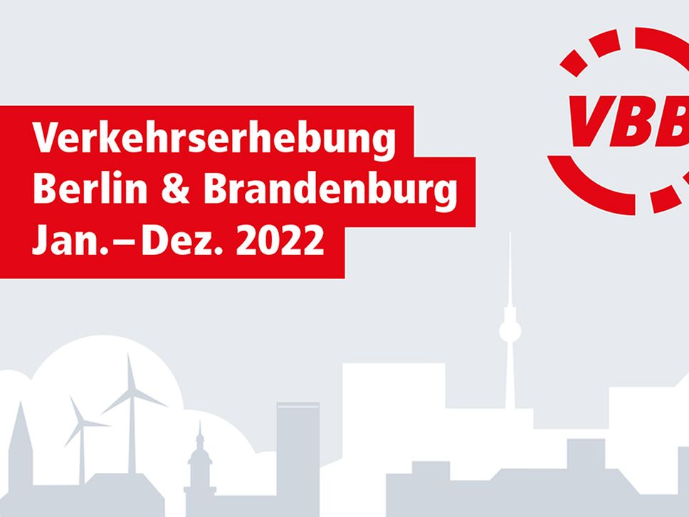 Weiße Schrift auf rotem Grund weist auf die Verkehrserhebung in Berlin und Brandenburg von Januar bis Dezember 2022 hin.
