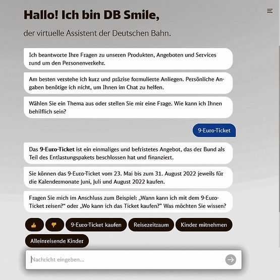 Screenshot einer Website mit einem fiktiven Kundenchat.