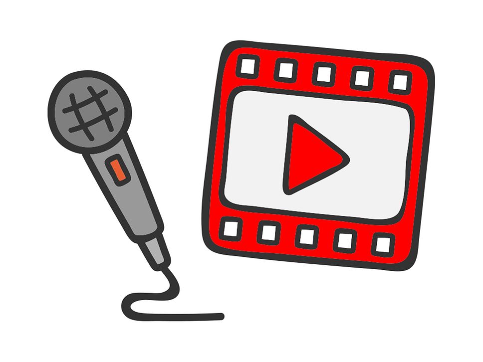 Grafik: gezeichnetes Mikrofon und Playbutton